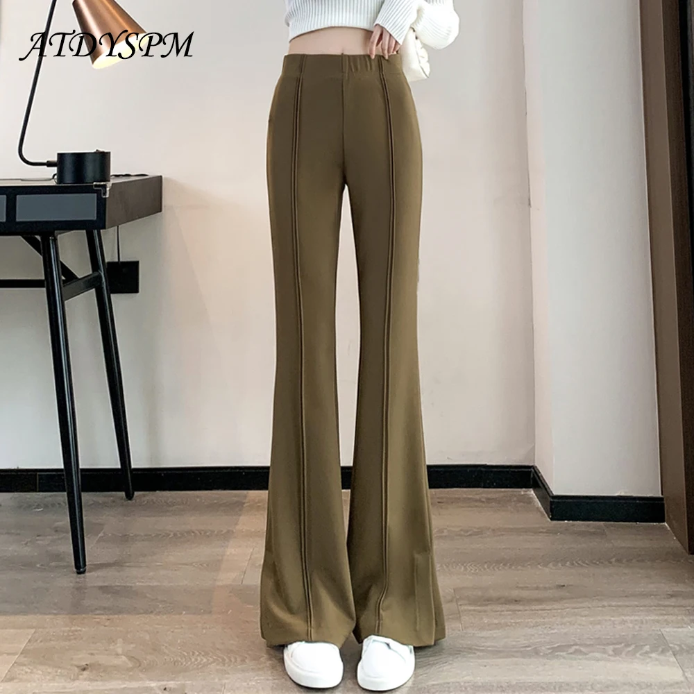 

High Waist Flare Pants For Women Vintage Office Lady Draped Suit Pants Fashion 2023 Casual Straight Trousers Femme