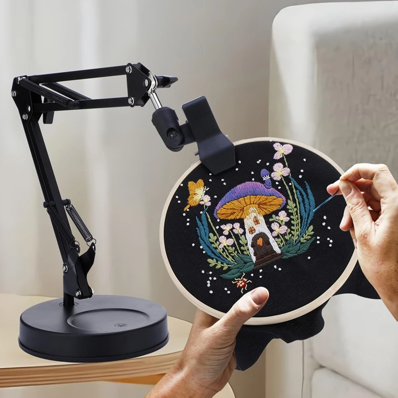 HGSW-Embroidery Hoop Stand, Adjustable Embroidery Hoop Stand, Foldable Metal Embroidery 360 Degree Rotation