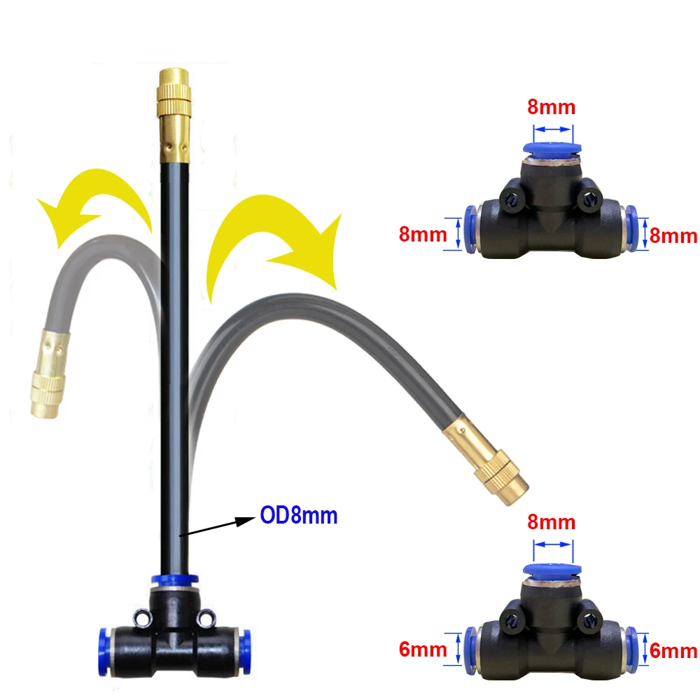 50pcs Free Bending Atomizing Misting Nozzle Tee Connectors For O.D Tube 6MM/8MM Garden Patio Water Sprayer