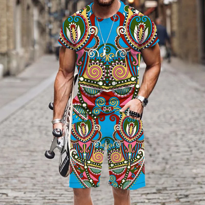 

Men's T-shirt Shorts Set Casual Retro Classic Pattern Harajuku Summer Swimsuit Quick Dry Loose Cool 3D Printed Men/Women Funny