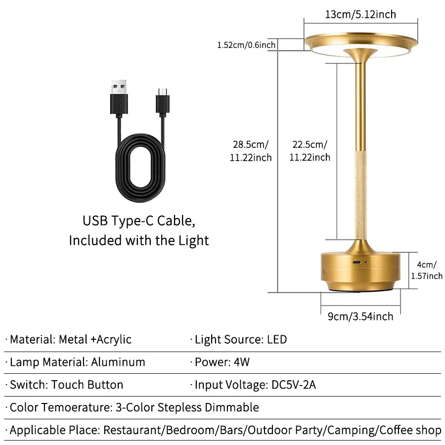 Rechargeable Wireless Table Lamp for Bedroom, Rechargeable, Touch Lamp, Camping Candle, Creative, USB-C, Desk Lamp 6