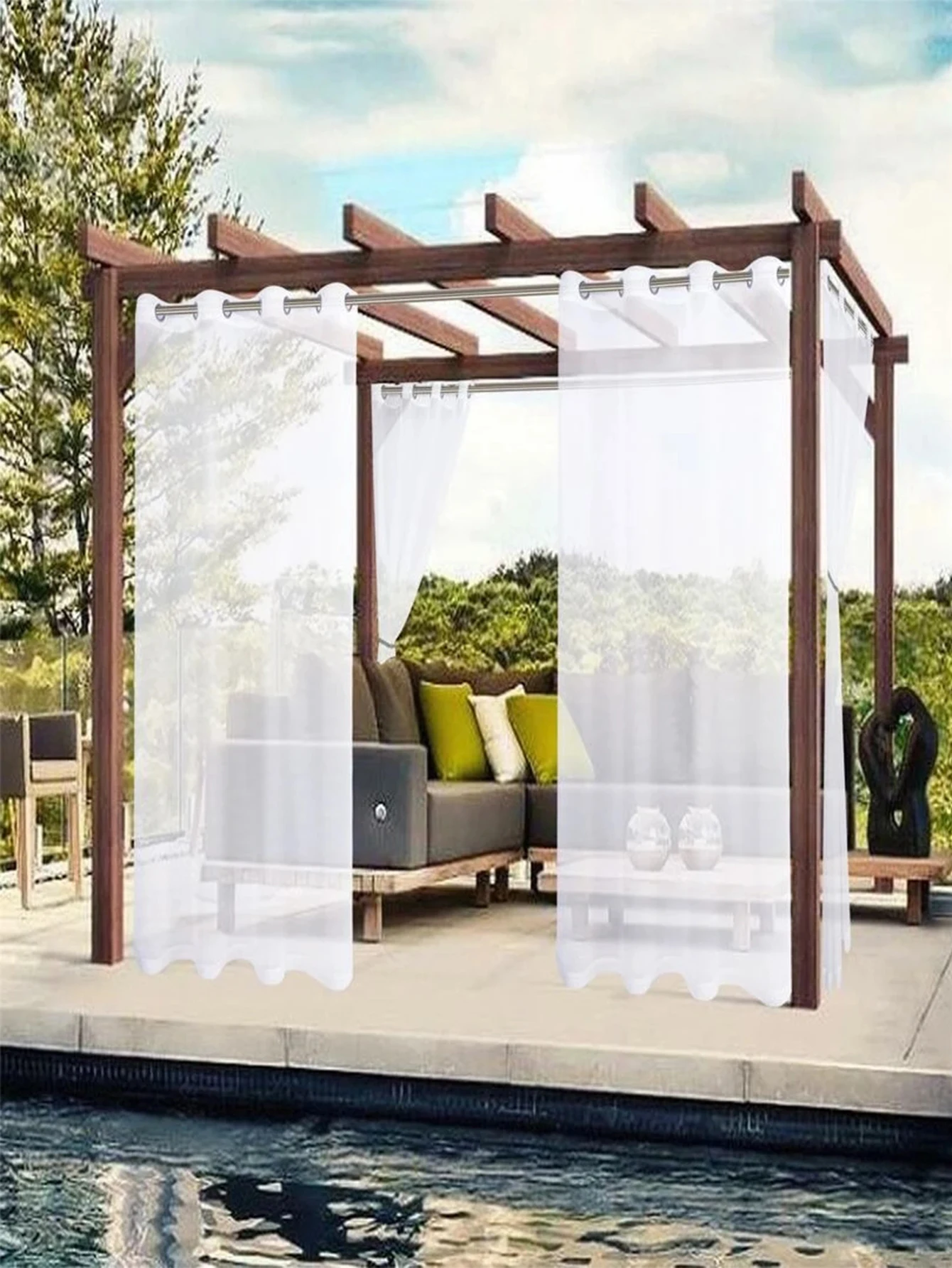 Waterproof Sheer Curtains - Translucent Black White Gray Outdoor Curtains
