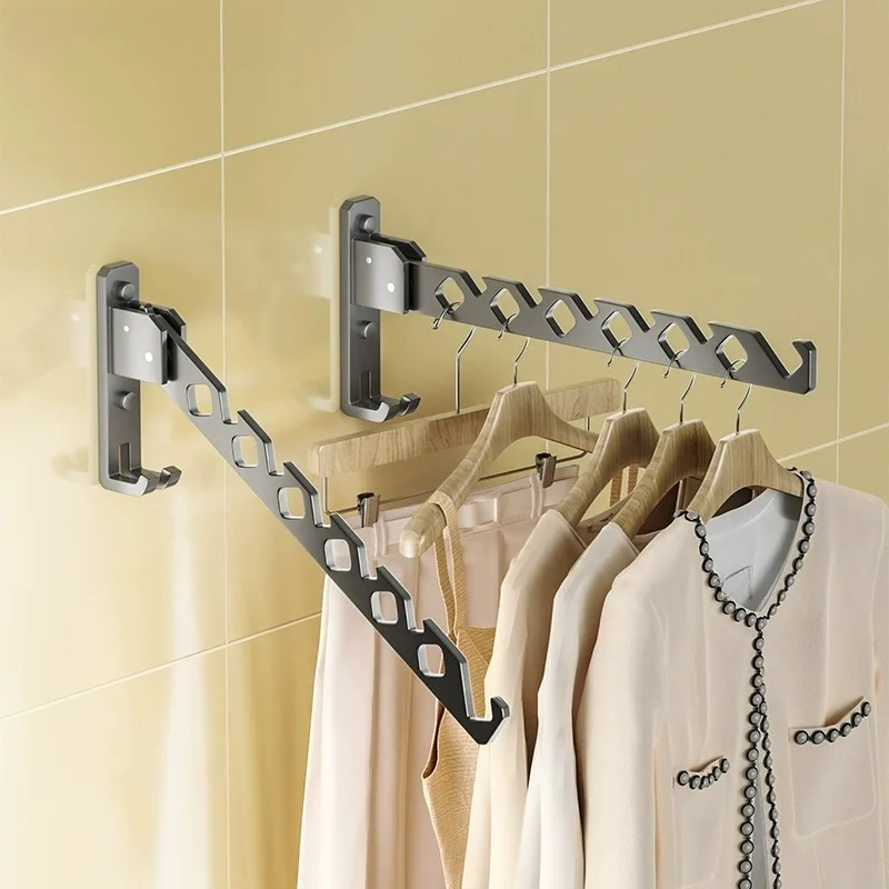 Folding Wall Hanging No Punch Bathroom Balcony Drying Clothes Indoor Clothes Hanging Rod Bathroom Invisible Hangers