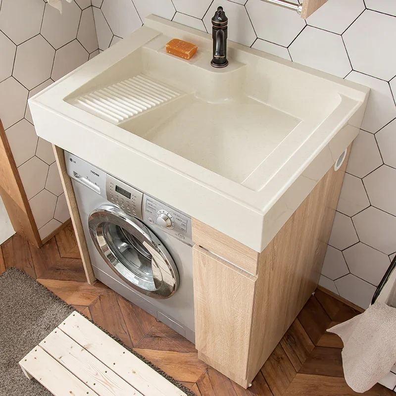 Nordic balcony laundry cabinet small apartment washing machine cabinet significant other log bathroom basin integrated bathroom