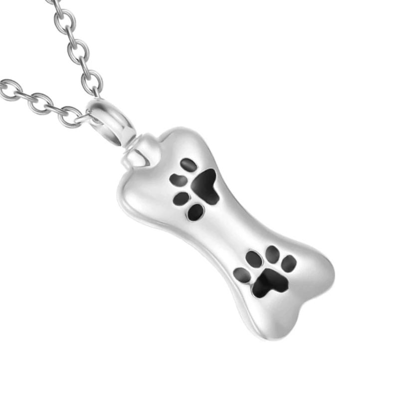 Lovely Paw Printings Jewelry Urn Container Ashes Necklaces Paw Printings Bone Locket Carry Along Bone Shaped