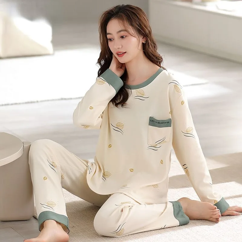 2024 New Pure Cotton Pajamas Women Spring Autumn Long Sleeved Bowknot Sleepwear Sets Large Sizes Winter Falbala Loose Homewear
