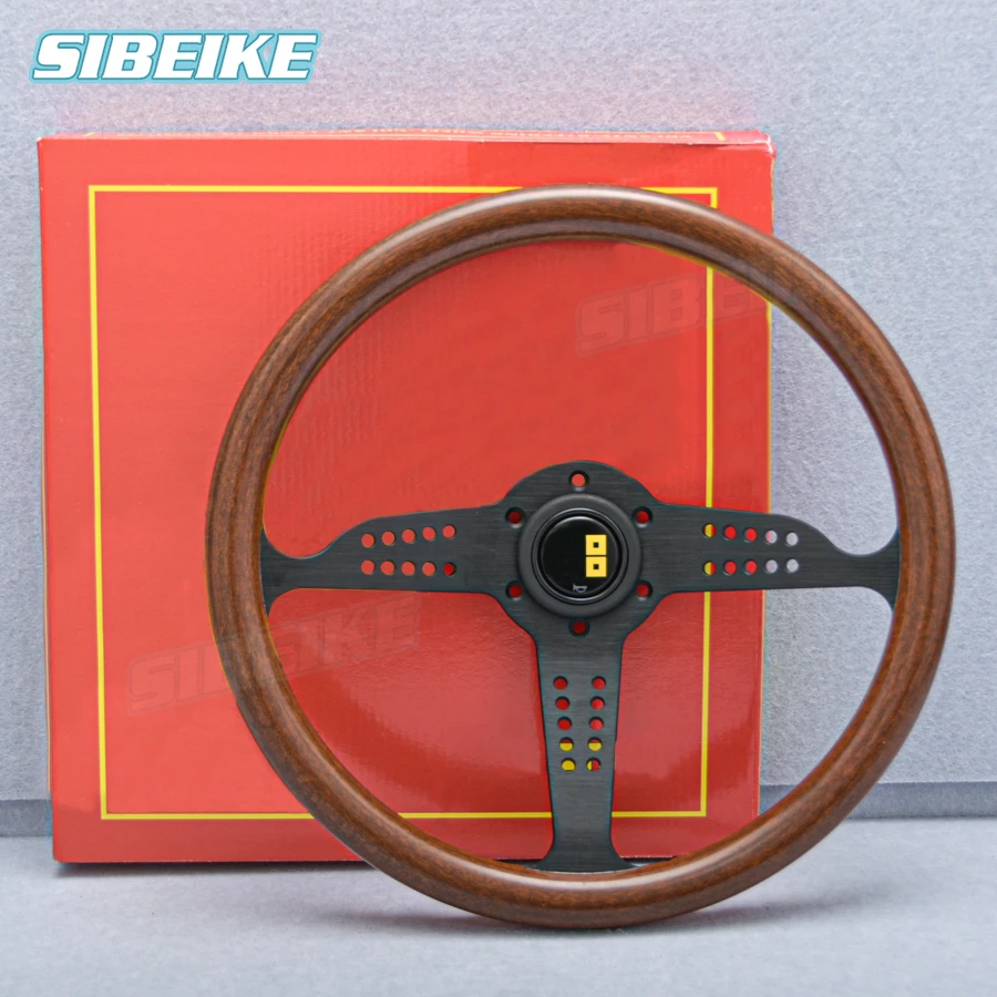 JDM Classic Vintage Wood Style Grand Prix Steering Wheel Black Silver