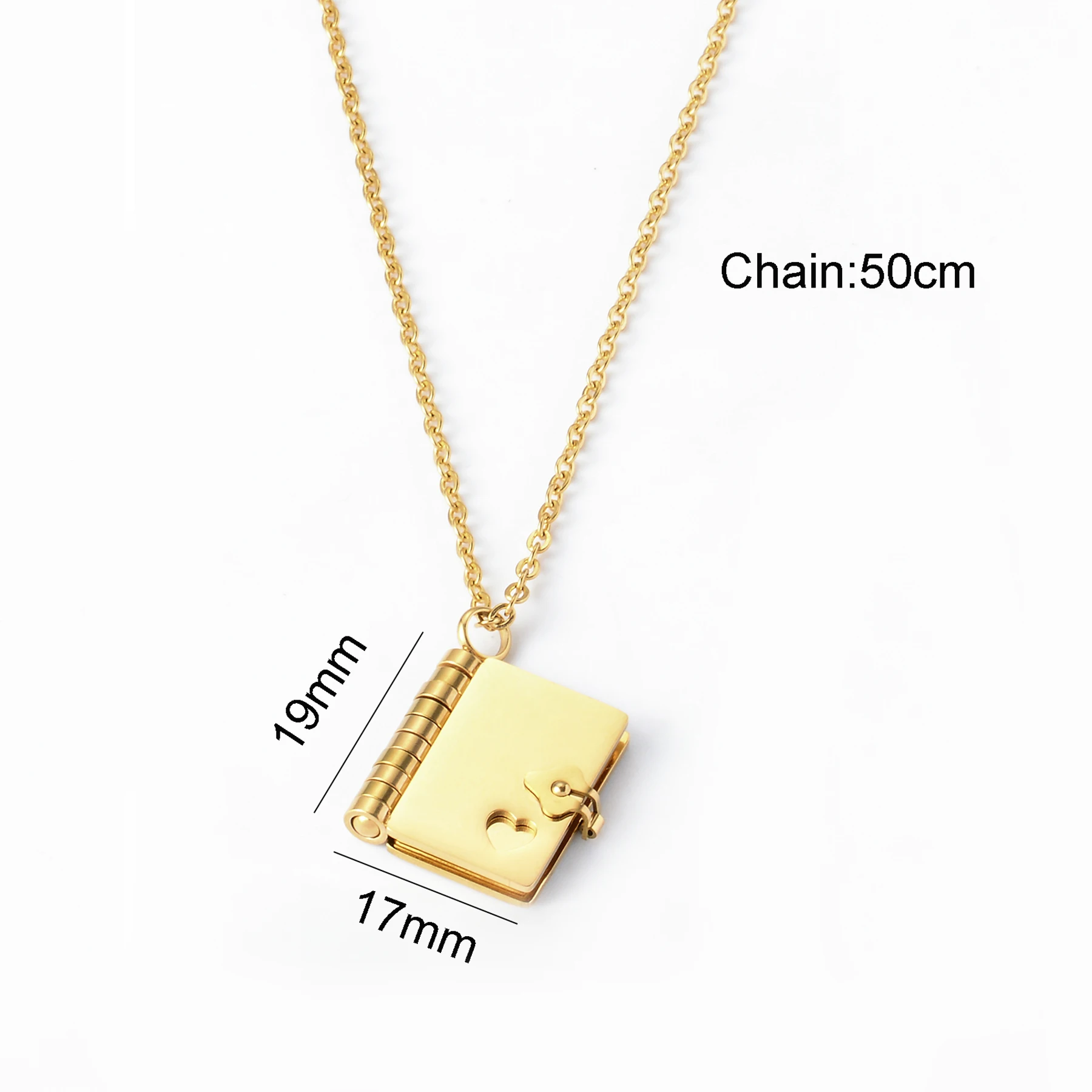 New Fashion Stainless Steel Book Pendant Necklaces for Women Men Waterproof Unisex Lovers Jewelry Length 20inch 6