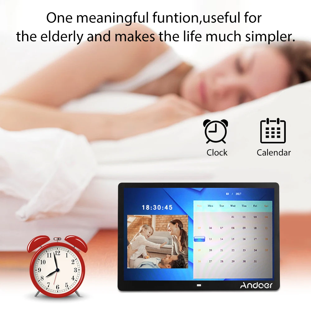 Andoer 17" LED Digital Photo Frame 1920*1080 Electronic Picture Frame MP3 MP4 Video Player Clock Calendar with Remote Control