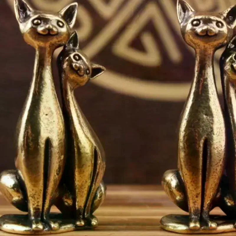 Brass Double Cat Sculpture Ornament Crafts Anime Cat Ornament Home Desktop Living Room Office Small Ornament Crafts