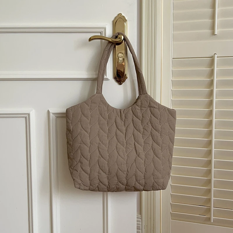 Fashion Quilted Embroidery Thread Handbag Lightweight Puffy Top-Handle Bag Large Capacity Ladies Shopper Totes Shoulder Bag