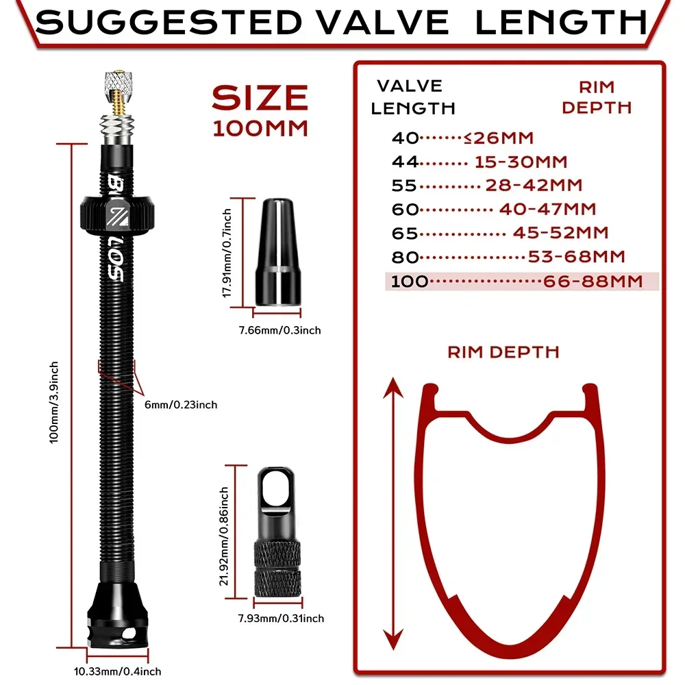 BUCKLOS Fahrrad Tubeless Ventil 40mm 44mm 55MM Fahrrad Tubeless Reifen Ventil Fahrrad Presta Ventile 60mm 65mm 80MM 100mm – Detail 16