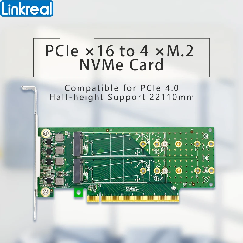 Linkreal Pcie X16 para Portas M.2 Nvme Adaptador Ssd-baixo Profile-lrnv95nf-l