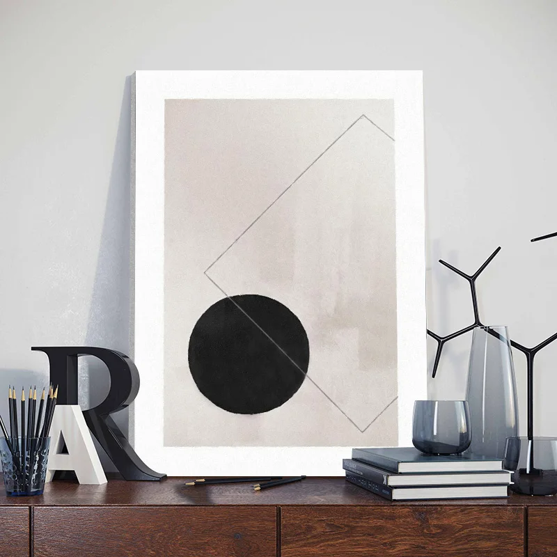 Modern Abstract Geometric Canvas Painting with Frame Boho Black White Poster Nordic Living Room Wall Art Pictures for Home Decor