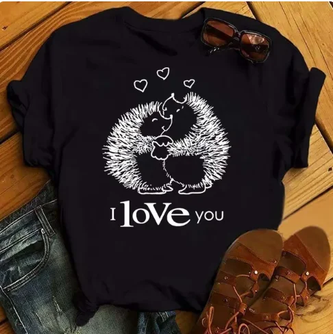 

Cute T-shirt Female Hedgehog Dandelion Print Tshirt Summer Casual Short Sleeves Tee Tops Kawaii Women Tshirt Streetwear