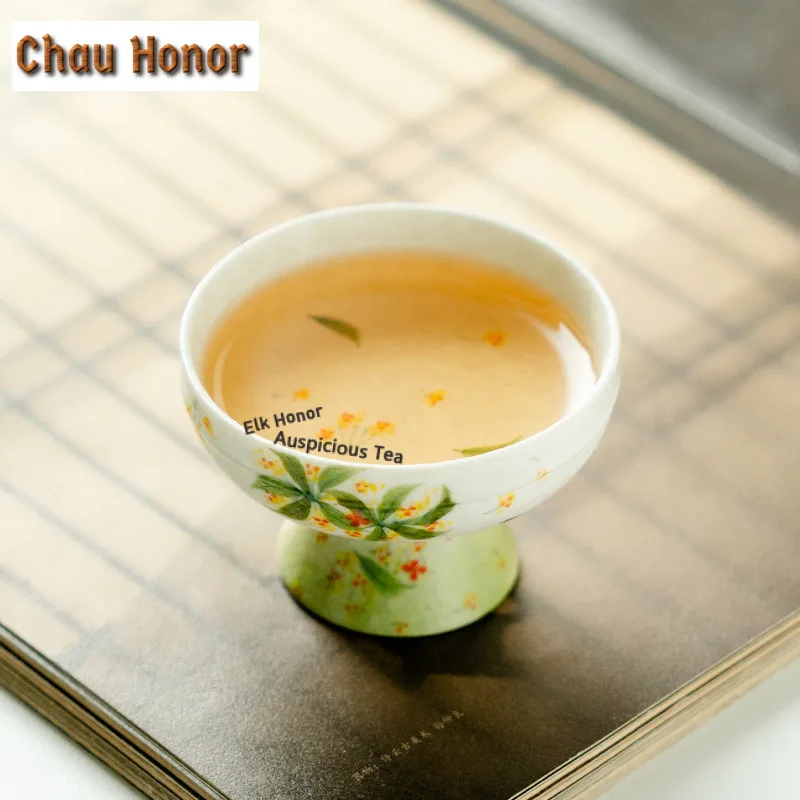 1pc 55ml Hand-painted Osmanthus Flowers Teacup Traditional Tea Bowl Mug Tea-tasting Smelling Cup Jianzhan Master Cups Craft Gift