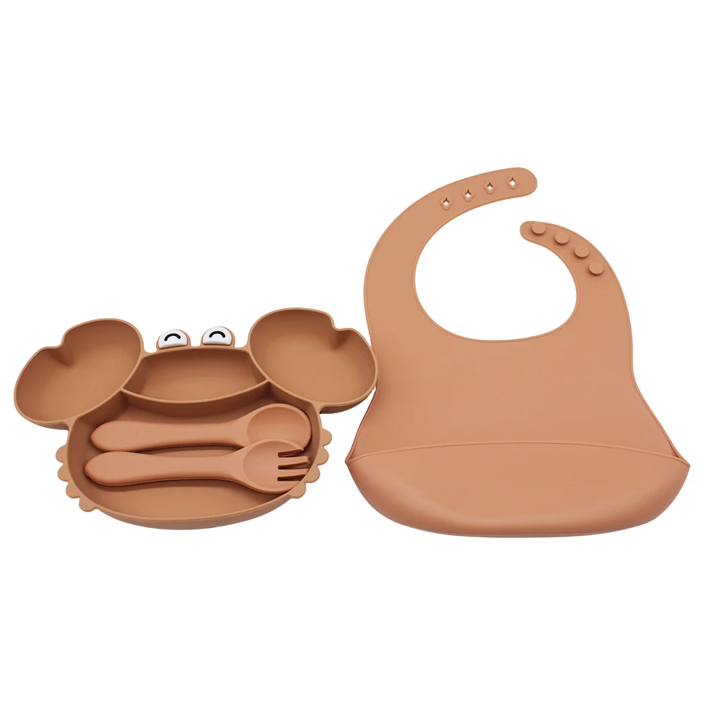Baby Tableware Set Crab with Suction Cup Silicone Easy to Wash Boilable Sterilized Baby Eating Training Tableware Set