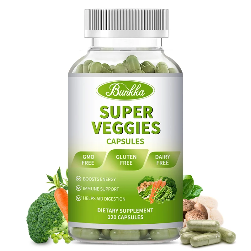 Cápsulas orgánicas Super Veggies de Bunkka: vitaminas de alimentos integrales para aumentar la energía, la inmunidad y la salud intestinal, promover la digestión y ser antioxidantes