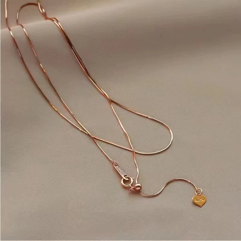 Real 18K Gold Super Silky Snake Bone Necklace Pure AU750 Versatile Style Fashion Women's Necklace Fine Jewelry Gift