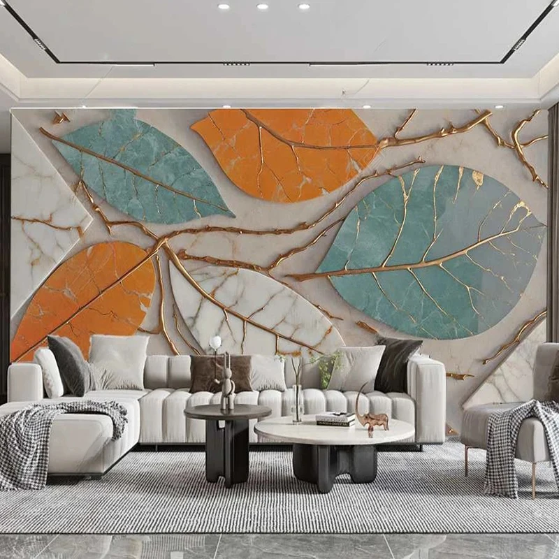 Modern Orange hd Folha de Mármore Papel de Parede Mural Personalizado Sala de Estar tv Sofá Fundo Decoração Cobertura de Parede 3d