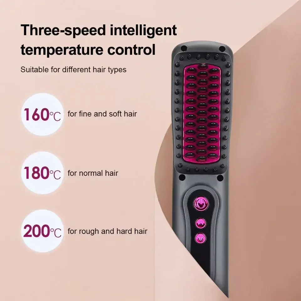 Wireless Hot Comb Hair Straightener  Mini Portable USB Rechargeable Ionic Hair Styling Tool 5