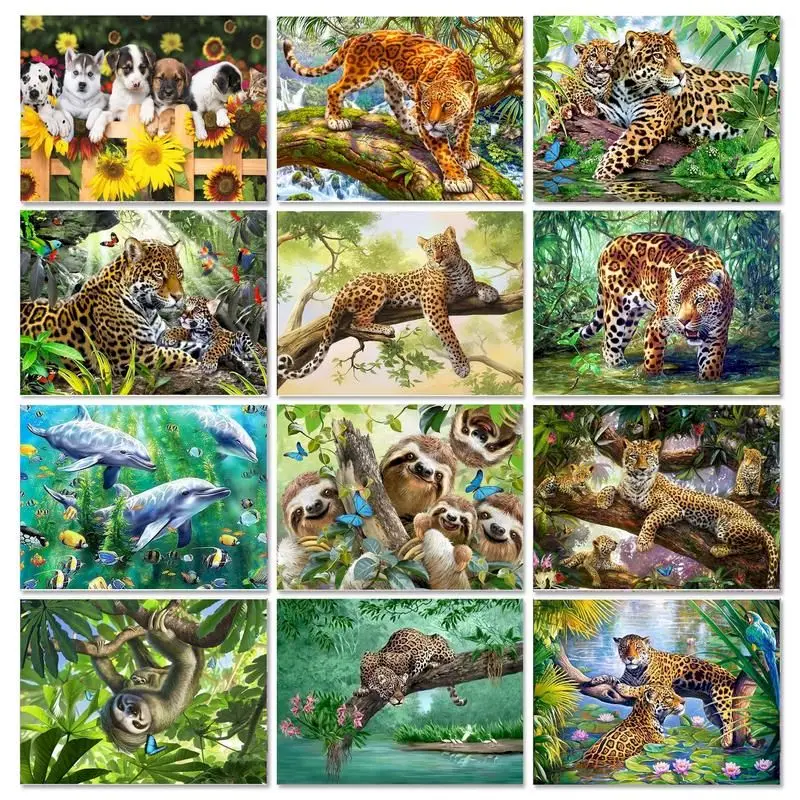 

GATYZTORY Acrylic Paint By Numbers Leopard Animals Paintings On Number Frame Pictures By Numbers For Adults Drawing On Canvas