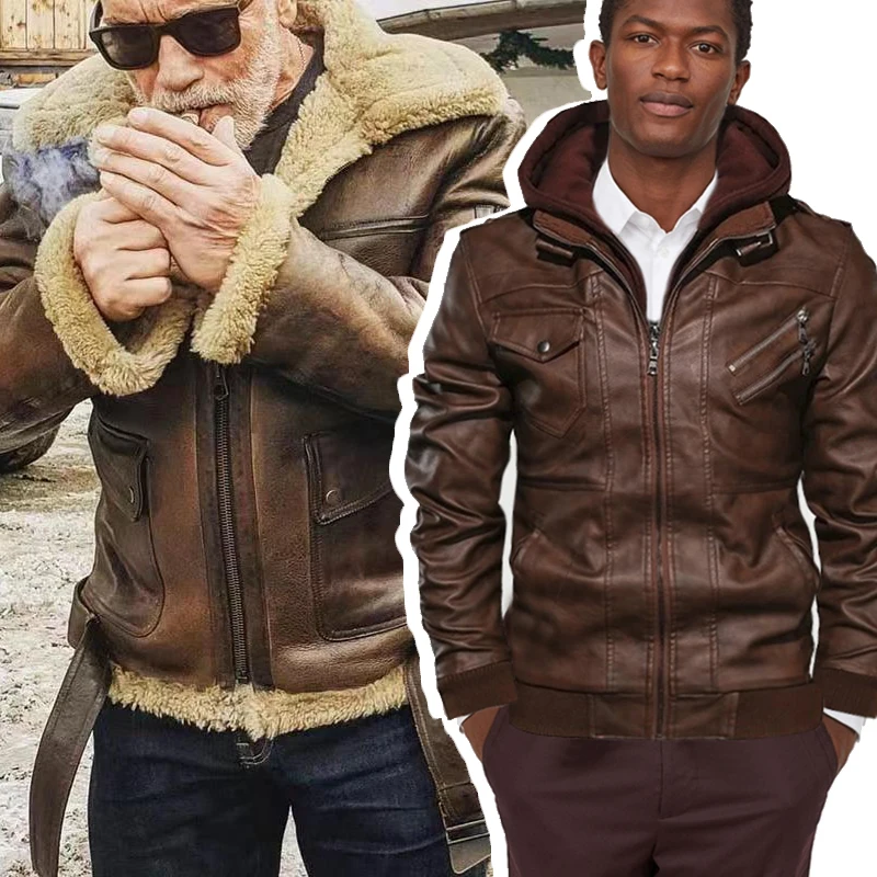 

Fashion Men Motorcycle PU Coat Autumn Winter Leather Jacket Fake Fur Collar Zipper Outerwear Male Clothing Dropshipping