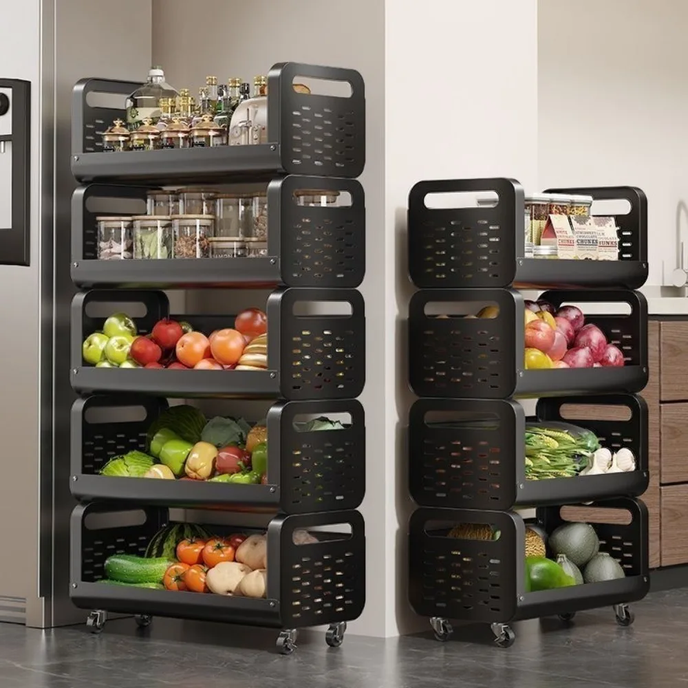 Kitchen Basket Storage Rack Multi-storey Floor Standing Moveble Trolley storage rack,rolling storage cart