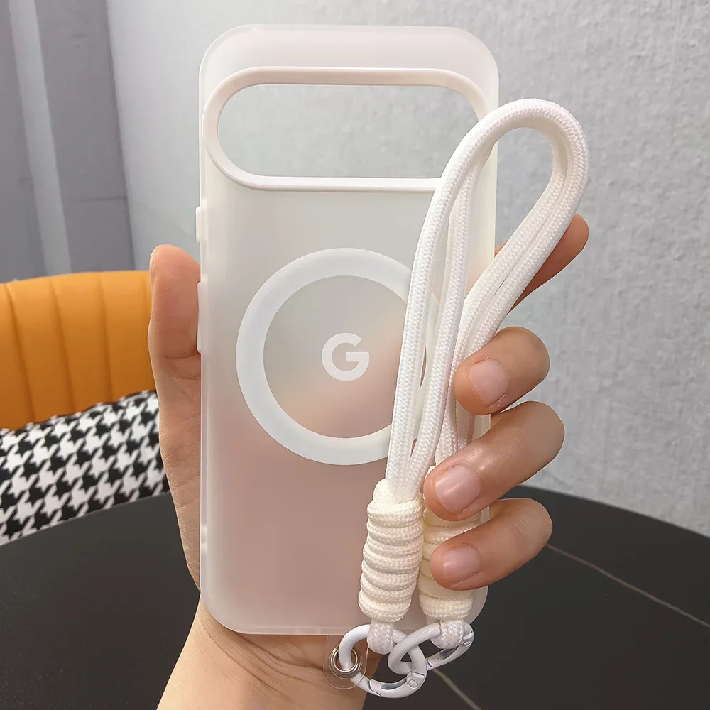 Magnetic Frosted Transparent Phone Case with Lanyard – Matte Translucent Cover