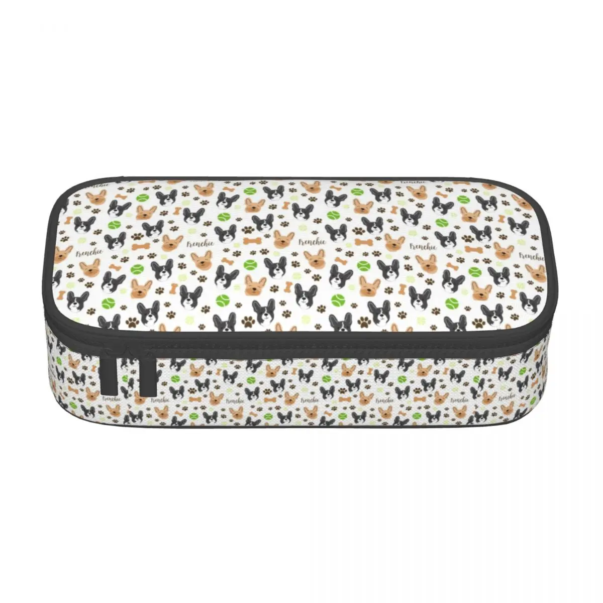 French Bulldog Paw And Bone Print Pencil Case for Girls Boys Frenchies Dog Large Storage Pen Bag Box School Accessories
