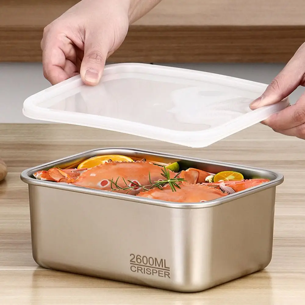 Plastic Sealed Storage Box Sealed Rectangular 304 Stainless steel Transparent Crisper Stackable with Lid Fresh-Keeping Box