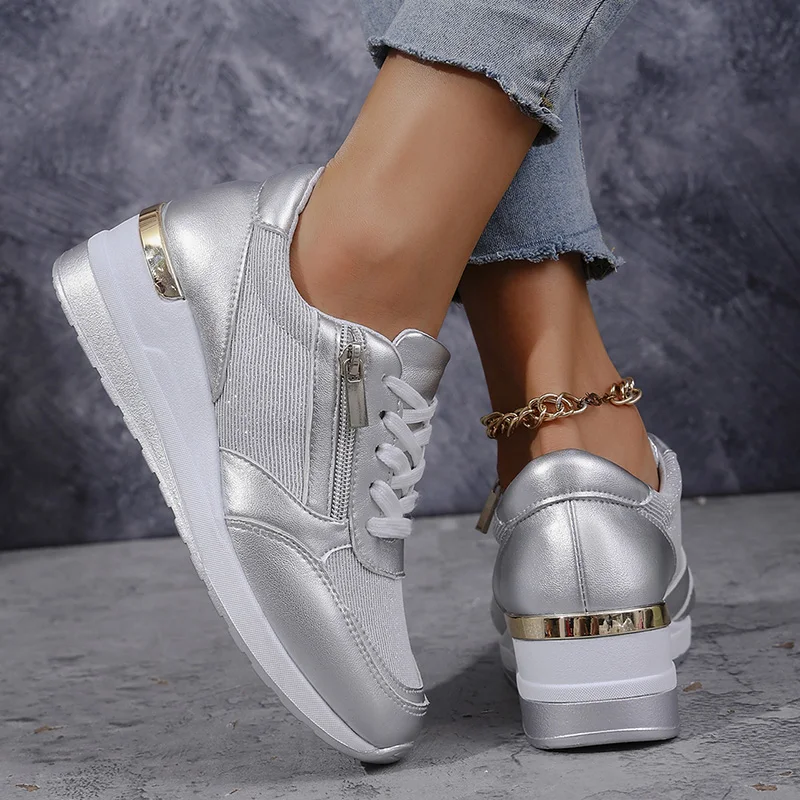 Fashion Wedge Sneakers for Women Gold Silver Platform - Uniqwear