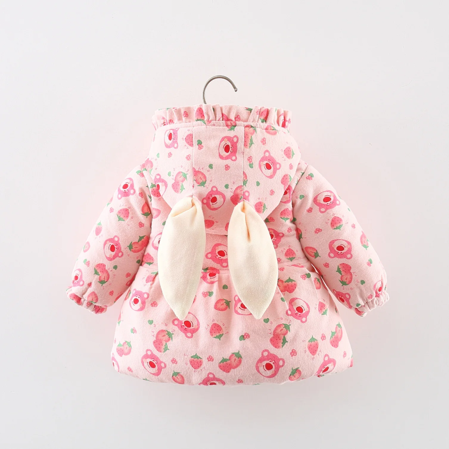 Baby Girl'S Cotton Coat Winter Teddy Bear Long Ear Cotton Coat Jacket Cute Strawberry Girl'S Clothing