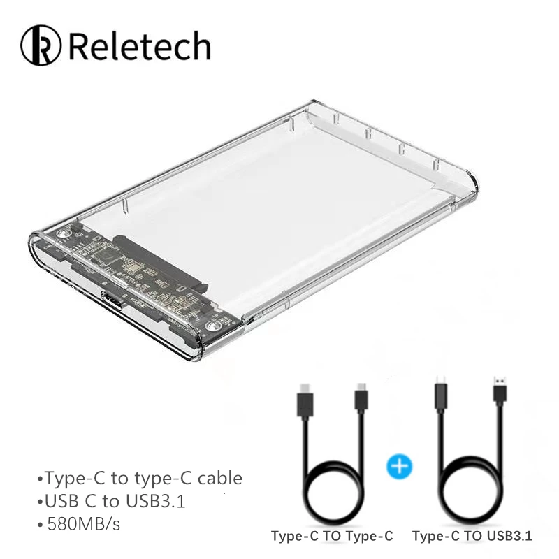 external hard drive case Reletech 2.5'' Transparent HDD Case SATA to USB 3.1 Gen2 10Gbps External Hard Drive Case Interface 5Gbps  Disk Case Support UASP ssd external hard drive case HDD Box Enclosures