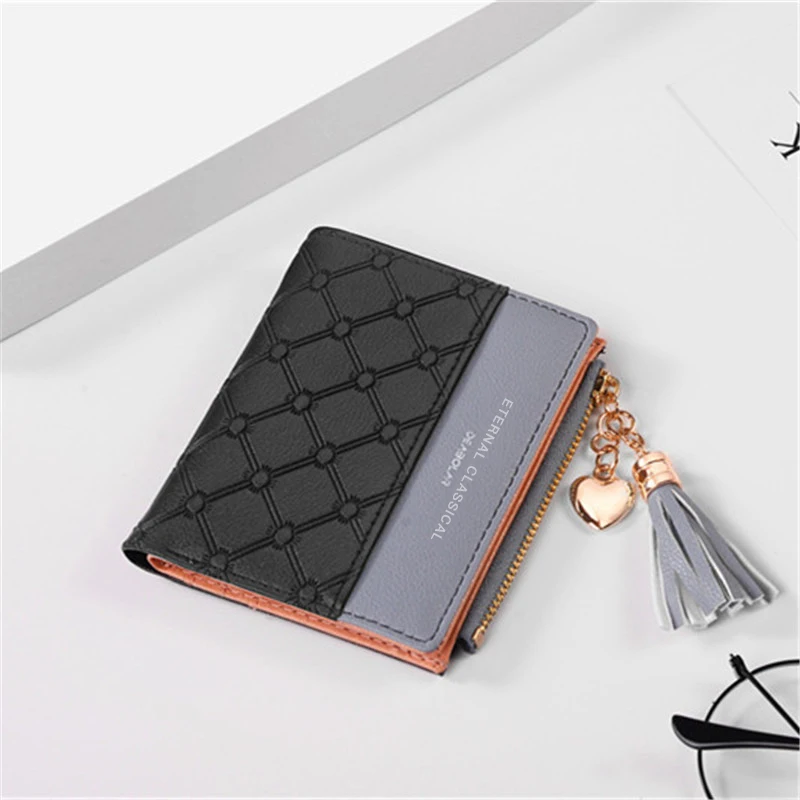 Women's Wallet PU Leather Fashion Fringe Pendant Short Coin Purse Card Holder Folding Women's Coin Purse
