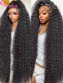 Deep Wave Frontal Wig Transparent 13x4 13x6 HD Lace Frontal Human Hair Wigs 40 Inch Curly Human Hair Lace Frontal Wigs For Women 1