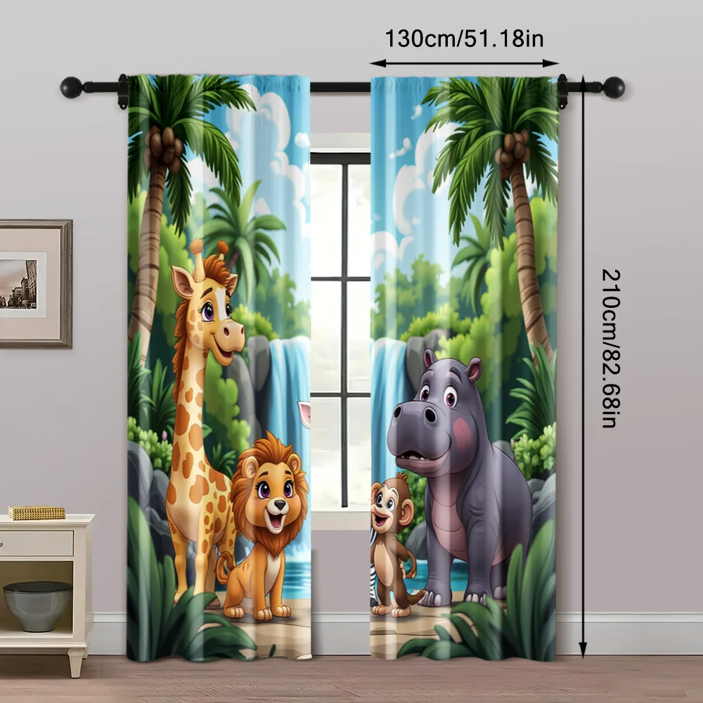 2pcs, Contemporary Curtains Jungle Safari Polyester Woven (without rod) Festive for Living Room, Bedroom, Kitchen, Dining 5