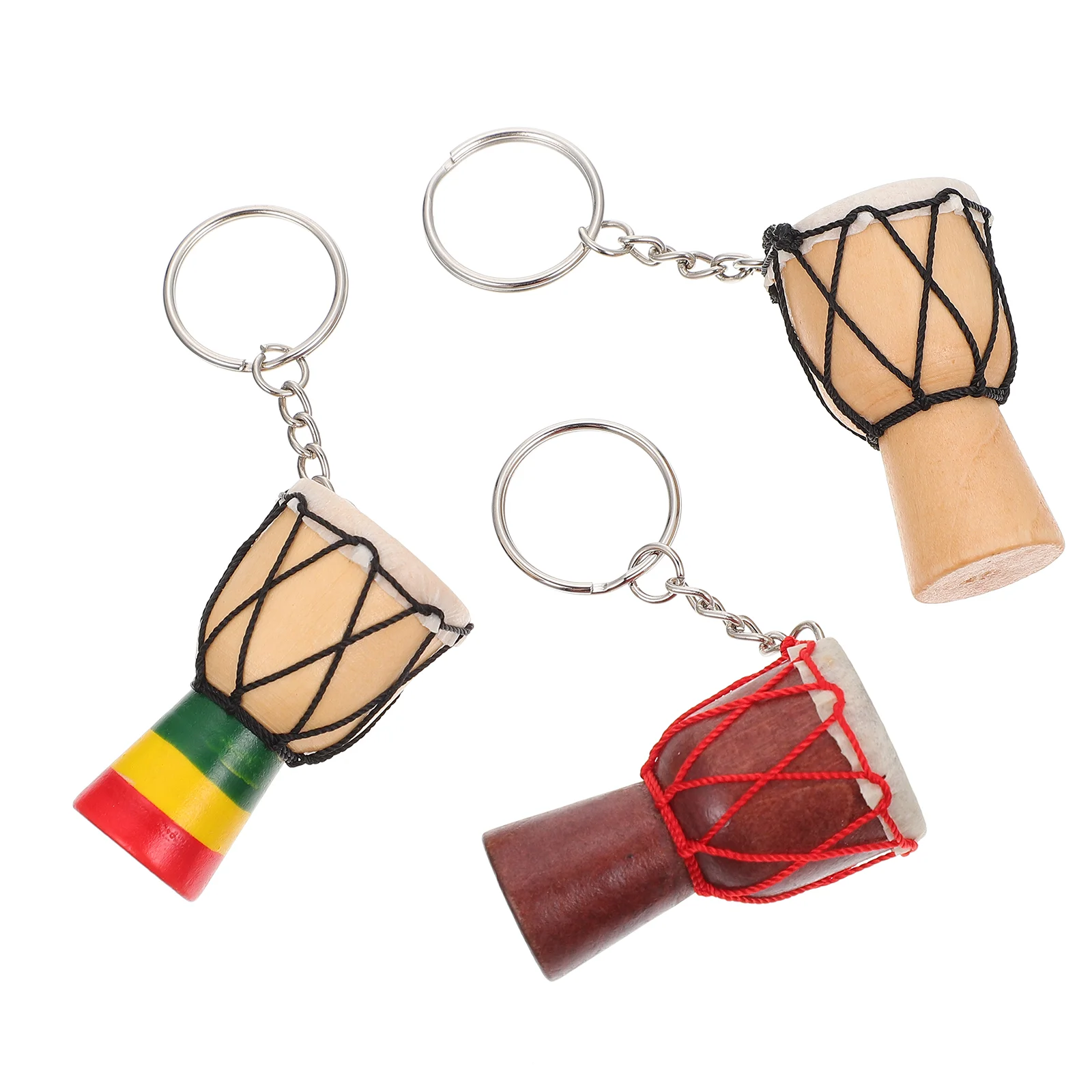 

3 Pcs Car Keychains Djembe Pendant Hanging Decor African Drum Handbag Solid Wood Travel
