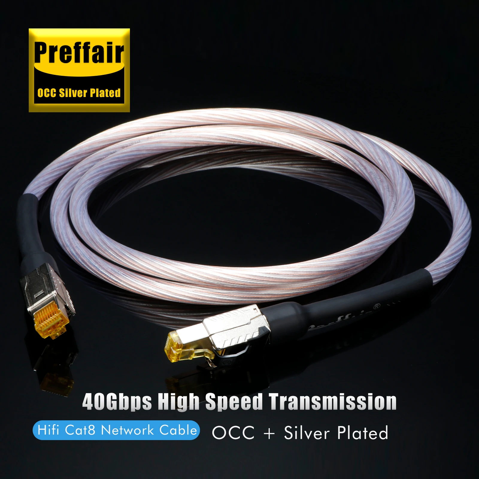 Cat8-Ethernet-Kabel, OCC, versilbert, 40 Gbit/s, 2000 MHz, Geschwindigkeit, RJ45, LAN-Netzwerk-Patchkabel für Switch, Notebook, Heimkino, TV