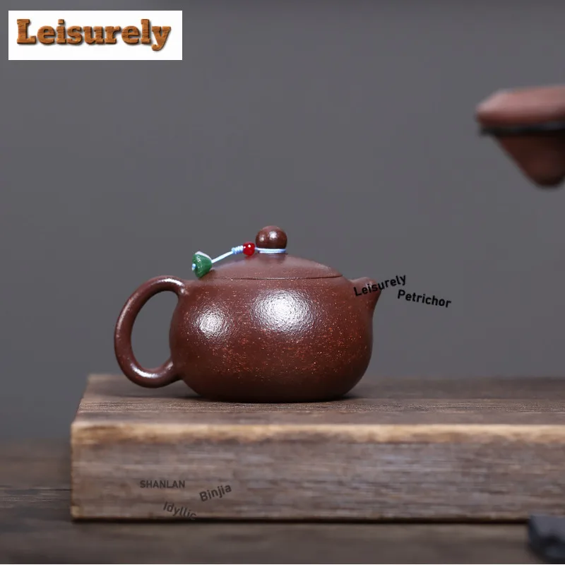 230ml Yixing Purple Clay Teapots Handmade Xishi Pot Raw Ore Purple Jade Gold Sand Tea Brewing Kettle With Filter Zisha Tea Set