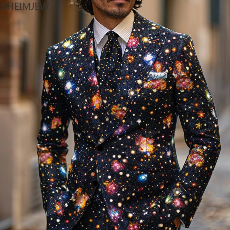 Colorful Printed Suit British Fashion Graffiti Casual Men's Jacket Pants Fashion Casual Men's Suits Party Bar Stage Showing Sets
