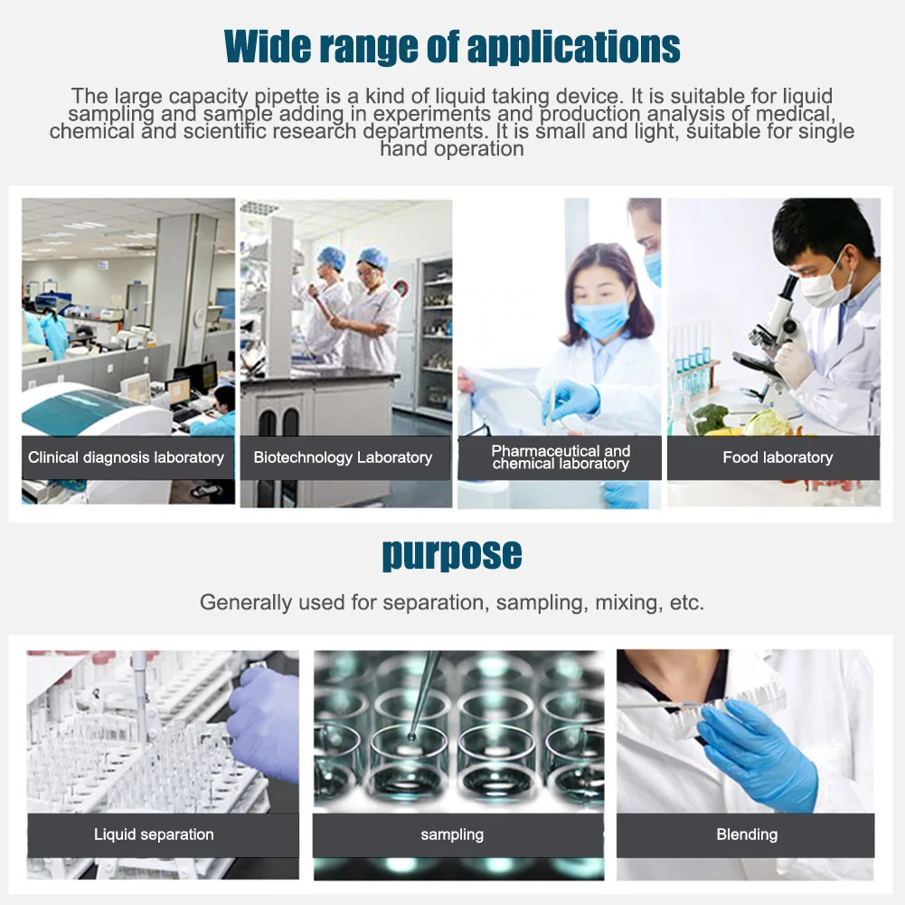 Pipettor Single Channel Volume Micro Pipettes Lab Transfer Pipettes for Lab 2ml 10ml 25ml Fast Release Manual Pipette Pump