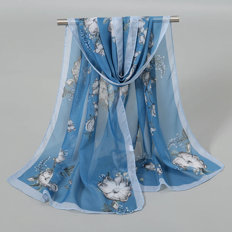

Women Foulard Bag Scarves Small Flower Elegant Turban Chiffon Printed Bandana Scarf Summer Travel Sunscreen Thin Hijab Shawls
