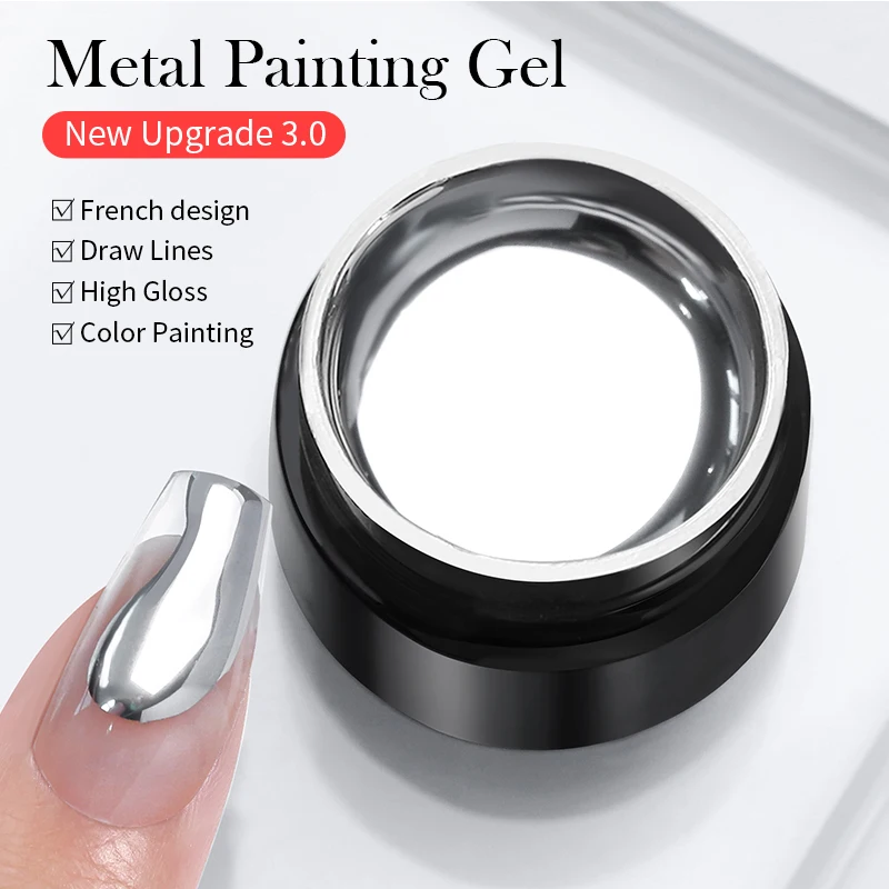 BORN PRETTY Super Bright Metallic Gel Paint, Gold & Silver Mirror Finish, 5ML