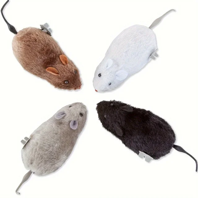 4PCS Fluffy Mechanical Mice Toys - Self-Moving Cat Toys, No Battery Needed, Interactive Pet Play Set