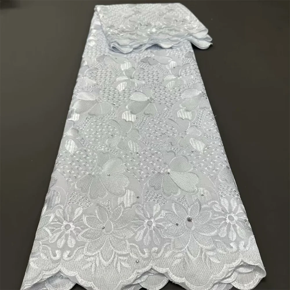 

Latest African White Cotton Fabric Swiss Voile Lace In Switzerland Nigerian Embroidery Material Tissu Coton Africain 5Yards TC3