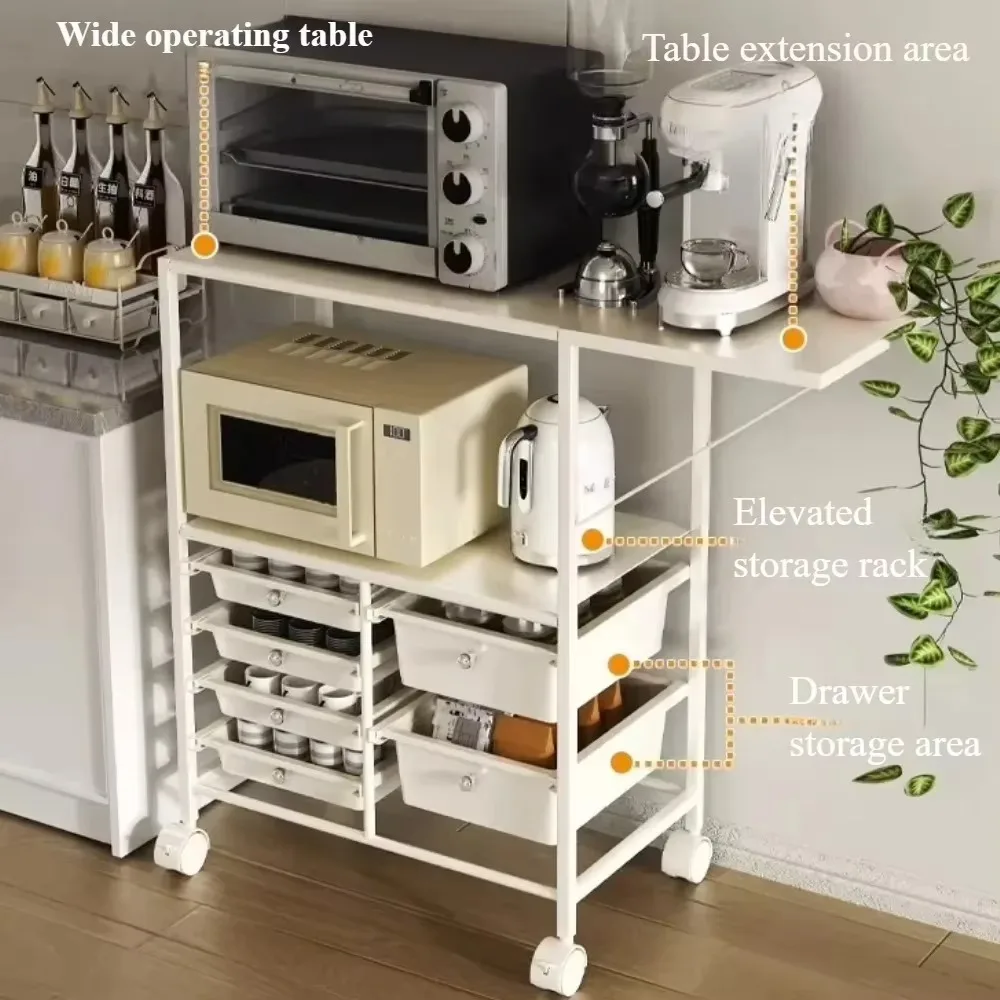Multi Layer Kitchen Cart Multi-function Moving Cabinet Multi-Functional Extension Design Handcart Kitchen Microwave Storage Cart