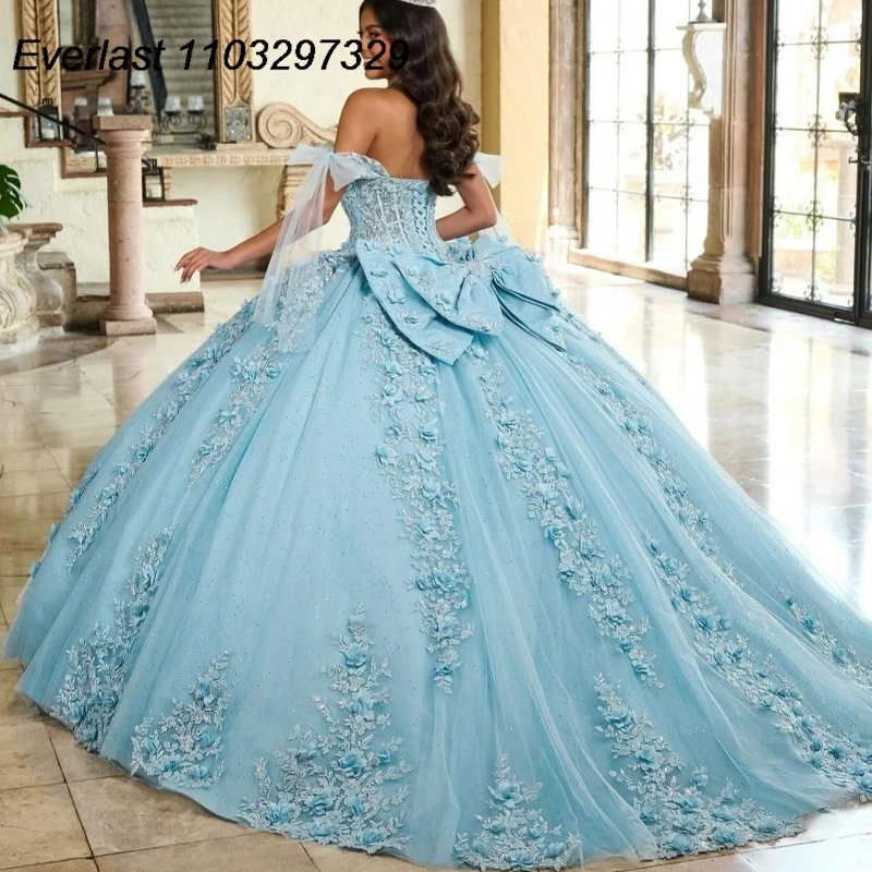 Quinceanera Dresses Ball Gowns Lace Applique Beaded Crystal Bow Corset Sweet 16 Vestidos De 15 Anos