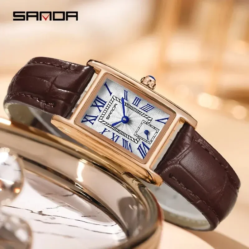 SANDA 1116 Elegant Design Rectangle Dial Waterproof Quartz Watch for Women Luxury All-match Girls Wristwatch Shockproof Relogio
