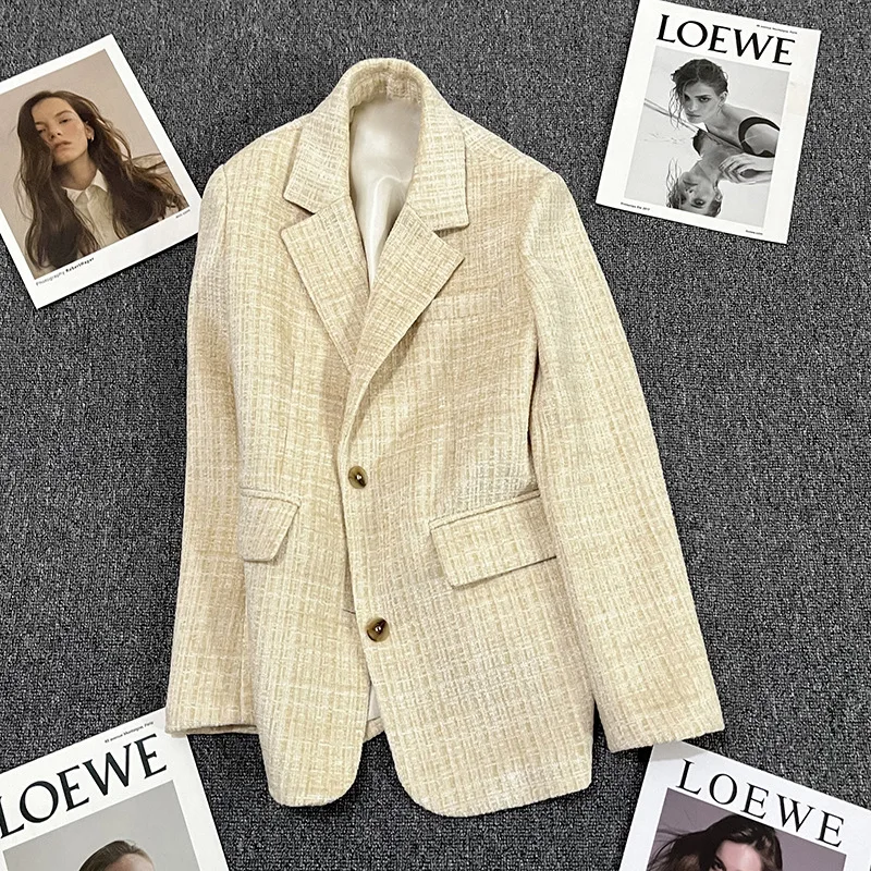 2023 Primavera Autunno New Off White Suit Coat Blazer Stile Moda Solido Allentato Da Donna